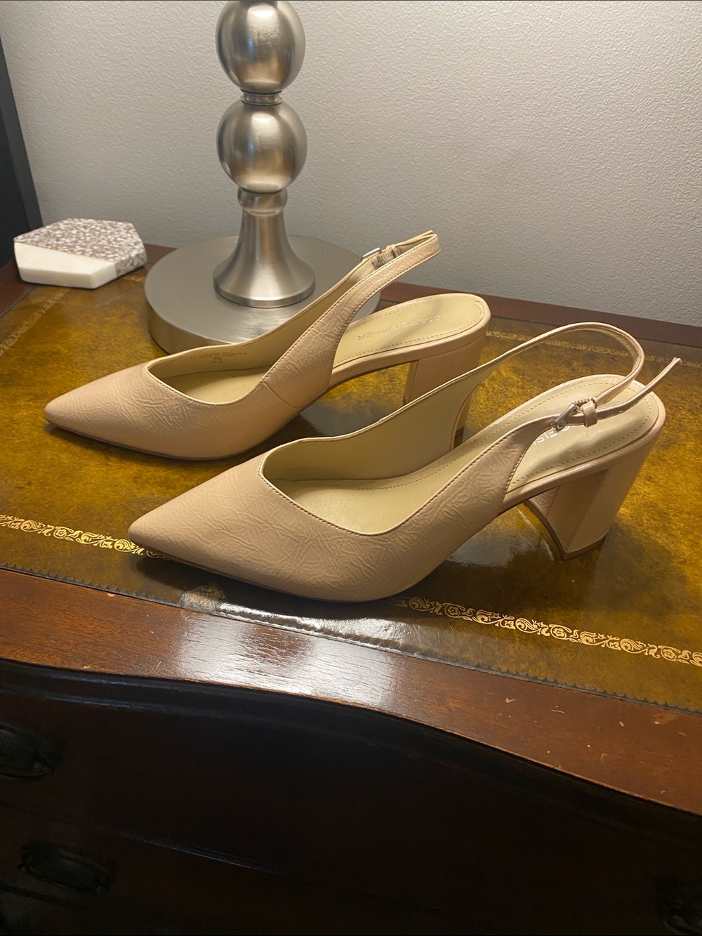 Marc Fisher Beige Pointed Toe Slingback Block Heels Size 9